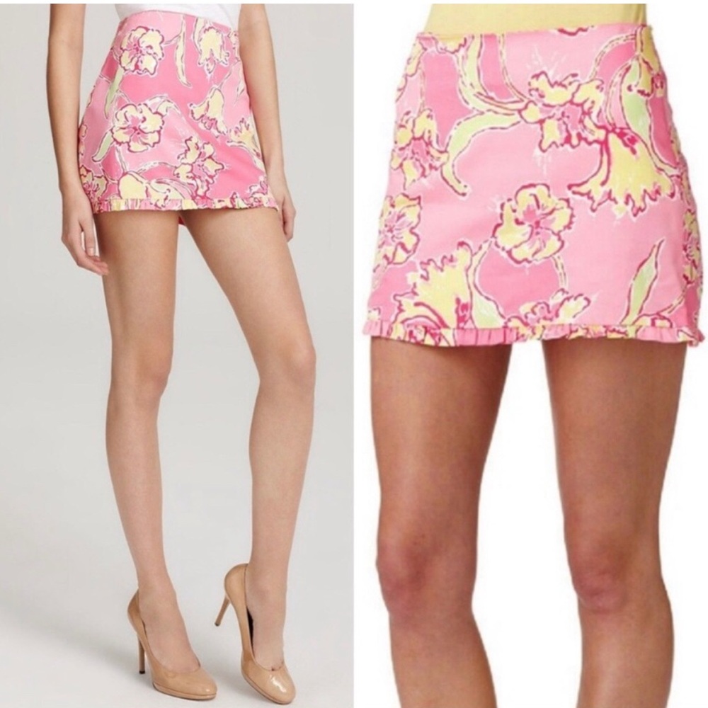 Lilly Pulitzer Hotty Pink Day Lilly Floral Ruffle Callie Mini Skirt